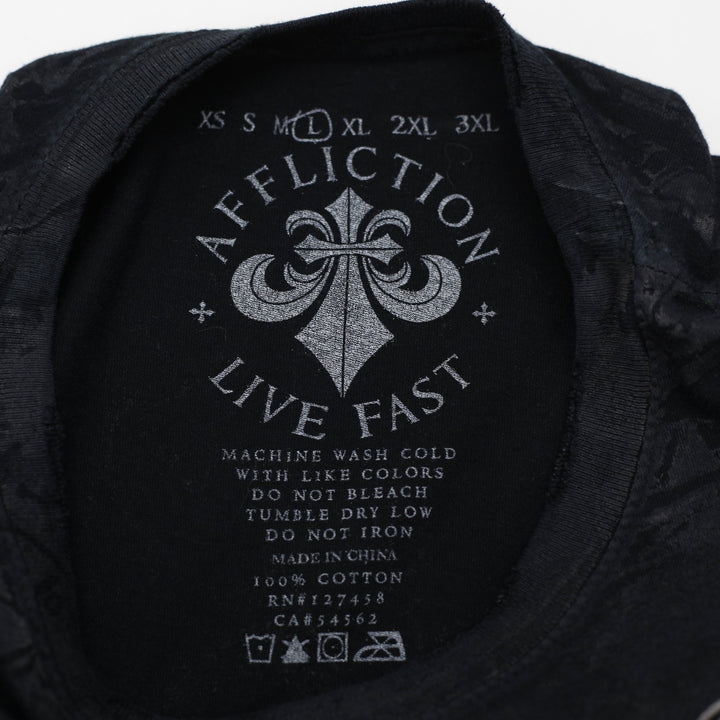 Y2K Mens Affliction "Live Fast" Gothic Cross Graphic T-Shirt Size L