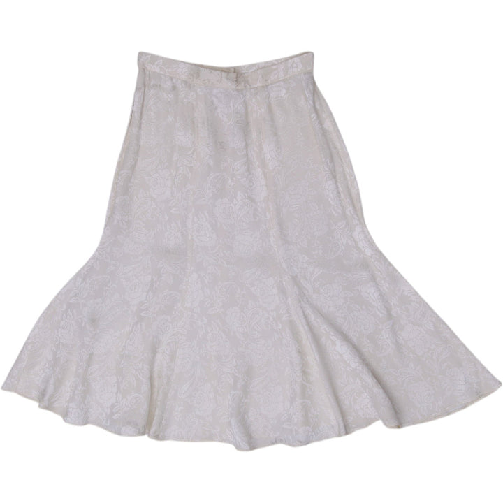 Y2K Ladies Ivory Satin Floral Jacquard Flared Midi Skirt