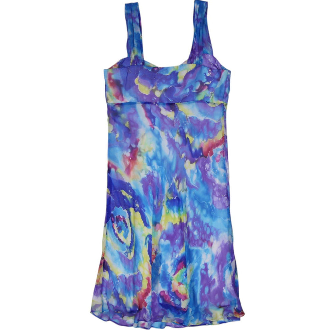 Y2K Blue Tie-Dye Midi Dress - Size 10 | Migration_Dresses - Side View | Fashion Rerun