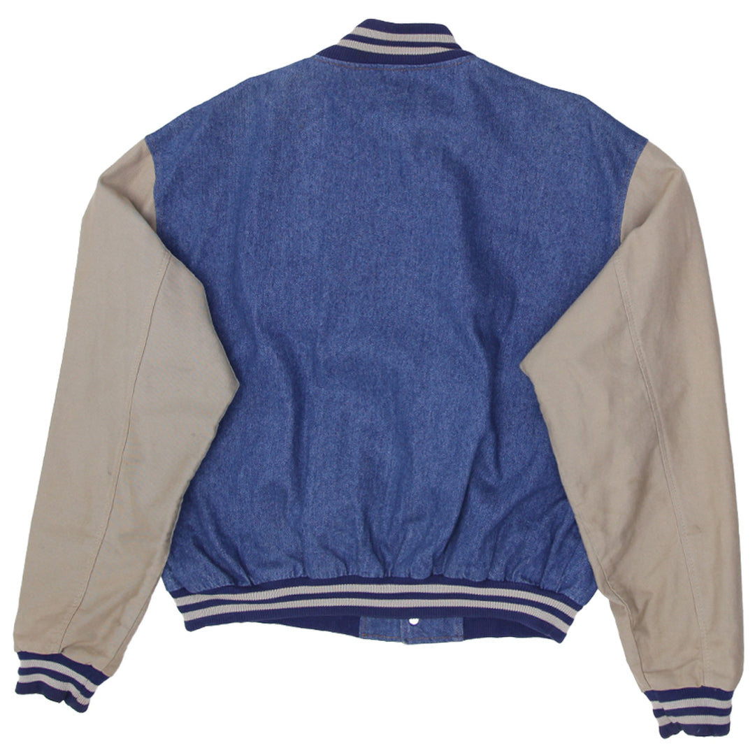 Vintage Butwin Varsity Jacket L 90s Bomber Denim Blue Snap