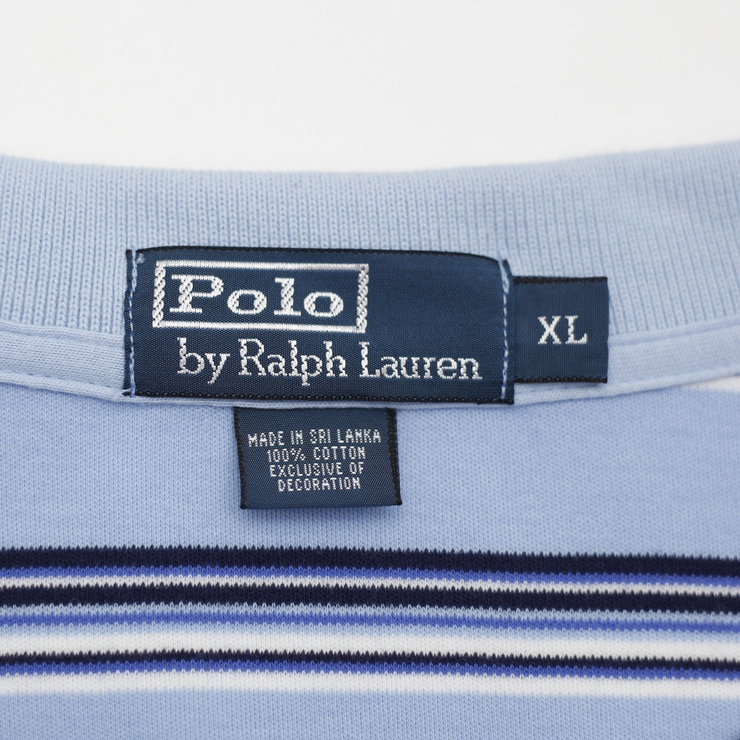 Mens Ralph Lauren Polo Shirt Light Blue Striped Cotton Casual Size XL