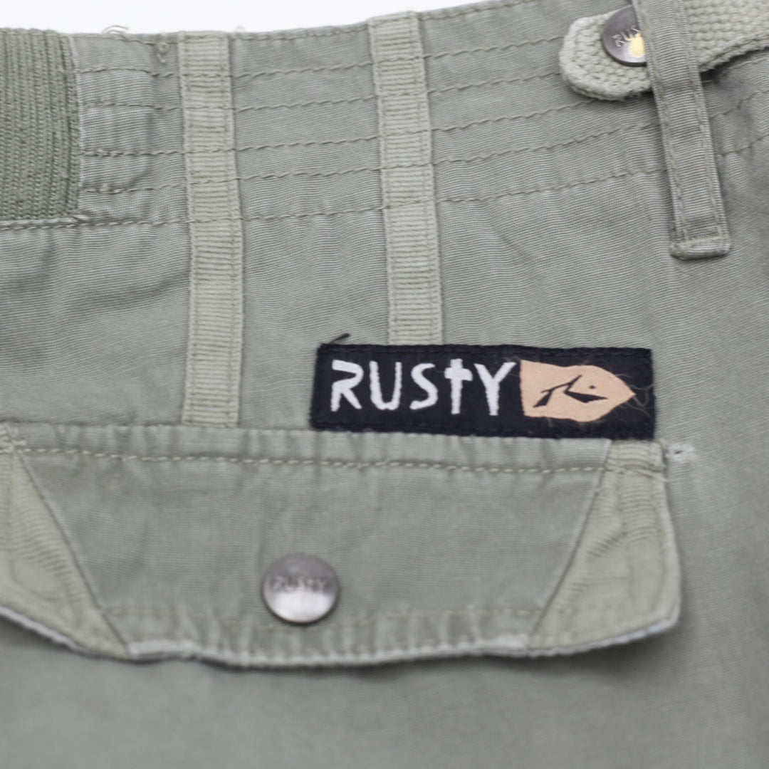Y2K Ladies Rusty Low Rise Olive Green Cargo Flare Pants Size 12