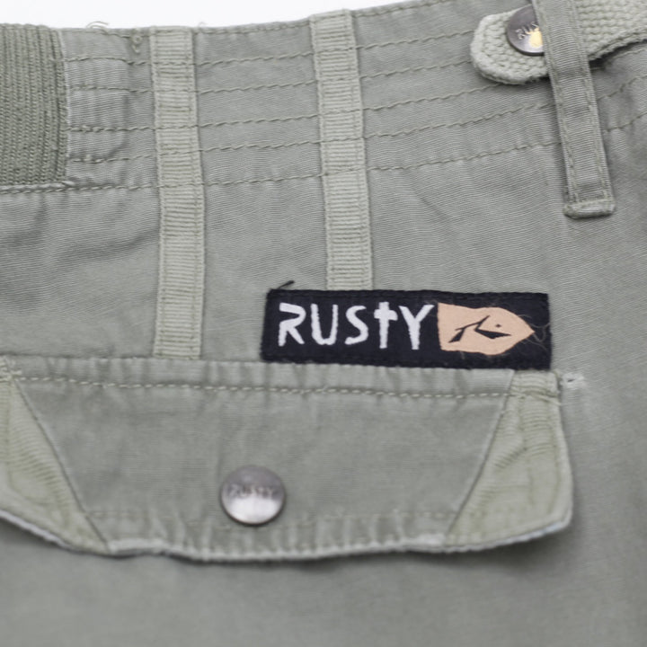 Y2K Ladies Rusty Low Rise Olive Green Cargo Flare Pants Size 12