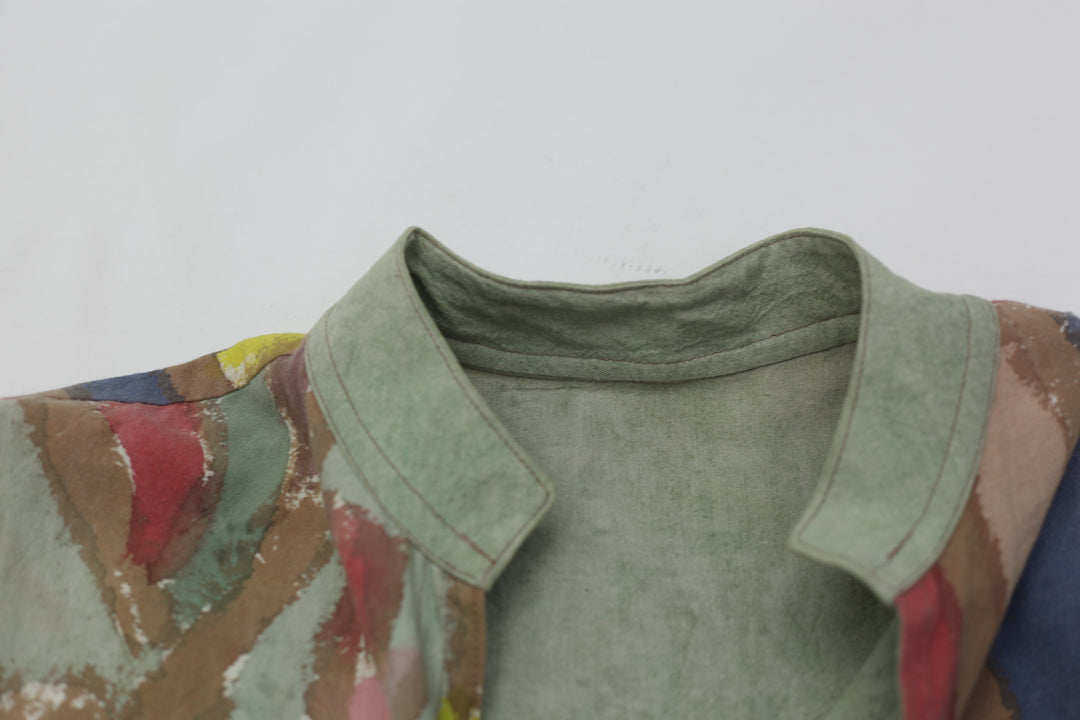 Vintage Ladies Asymmetric Toggle Closure Artistic Print Jacket