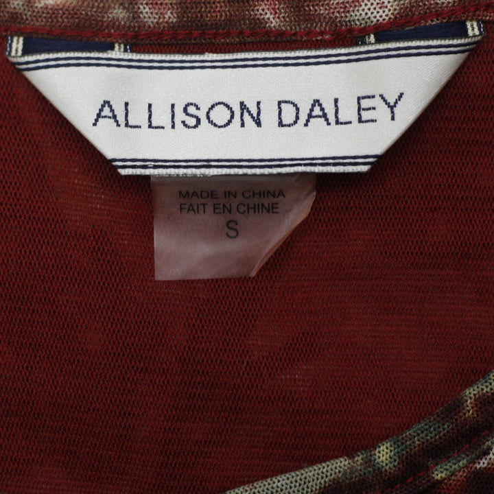 Y2K Ladies Allison Daley Burgundy Floral Mesh 3/4-Sleeve Lined Top Size S