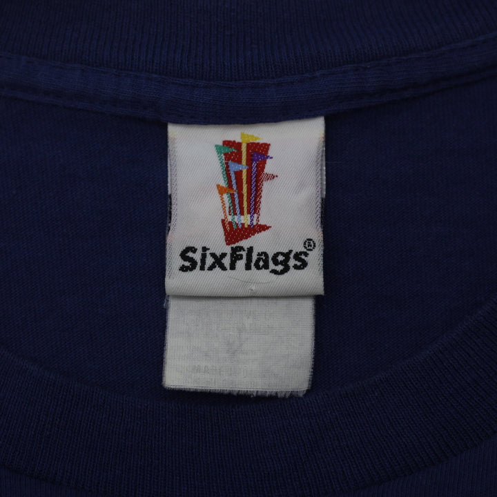 Vintage Mens Six Flags T-Shirt Navy Looney Tunes Graphic