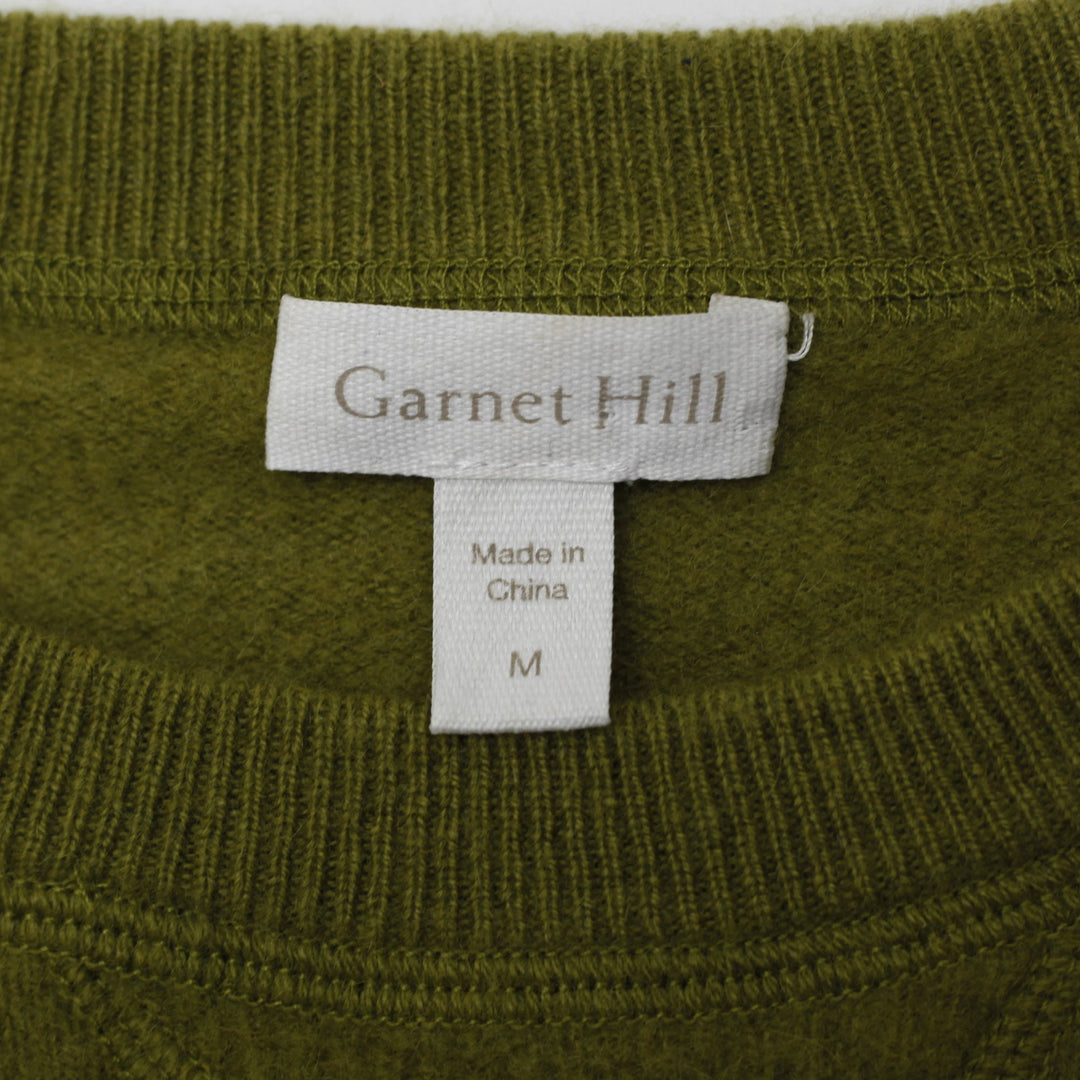Ladies Garnet Hill 100% Cashmere Sweater Olive Green Raglan Crewneck Size M