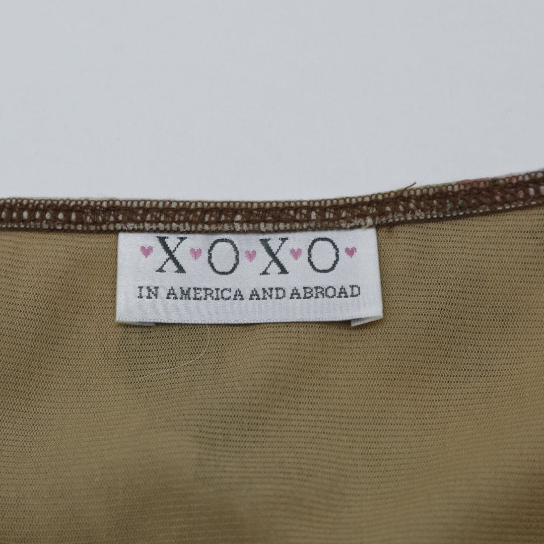 Y2K Ladies XOXO Skirt Beige Floral Leopard Print Ruffle