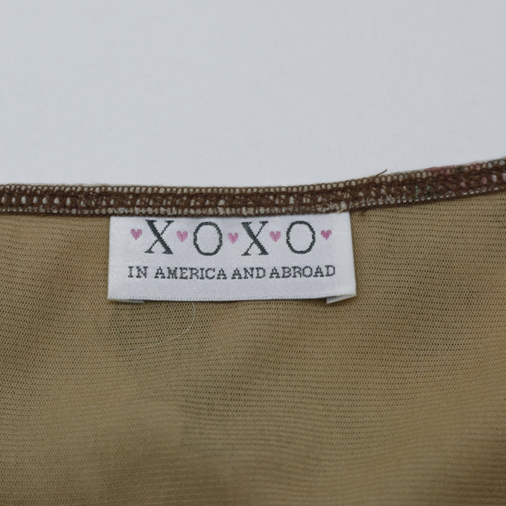 Y2K Ladies XOXO Skirt Beige Floral Leopard Print Ruffle