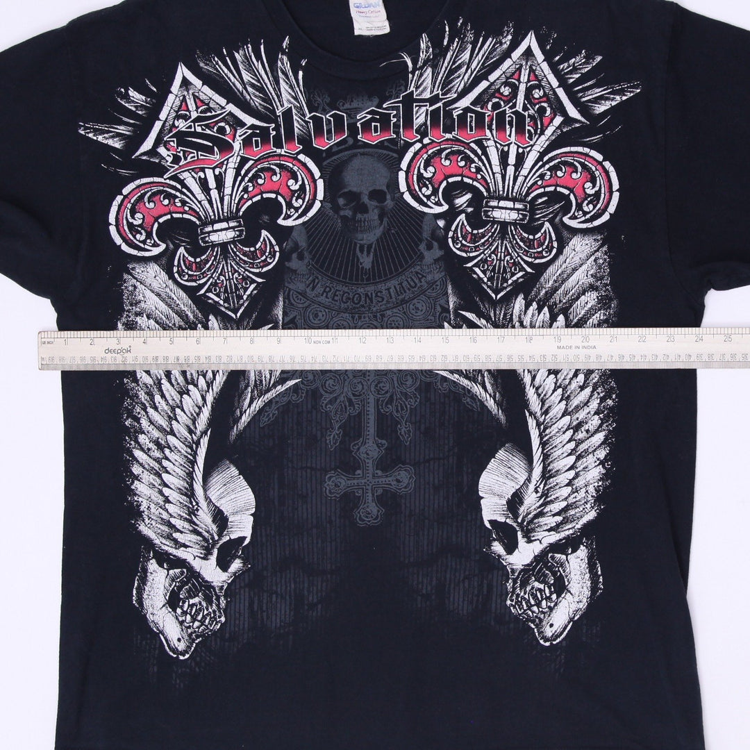 Y2K Mens Gildan Black Salvation Graphic Skulls T-Shirt Size XL