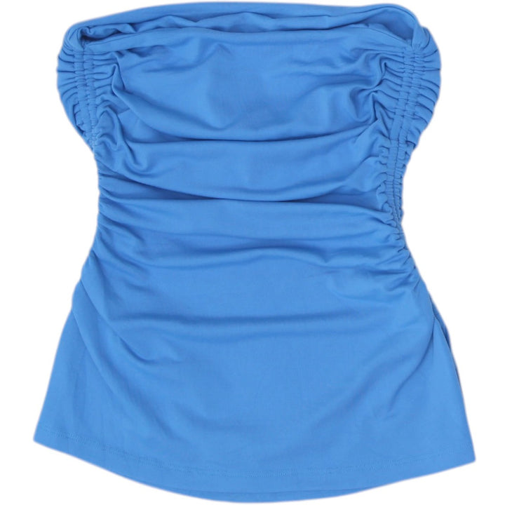 Y2K Ladies Susana Monaco Tube Top Ruched Strapless Blue Supplex Lycra USA Size M