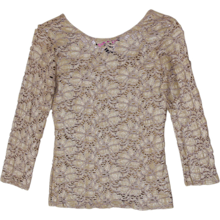 Y2K Ladies Metallic Gold Floral Lace Lined Top Size S