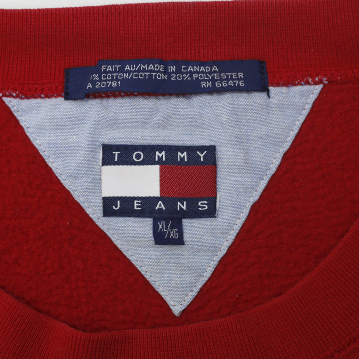 Vintage Mens Tommy Jeans Sweatshirt Red Crew Neck Cotton Blend XL | Migration_Sweatshirt - Back View | Fashion Rerun
