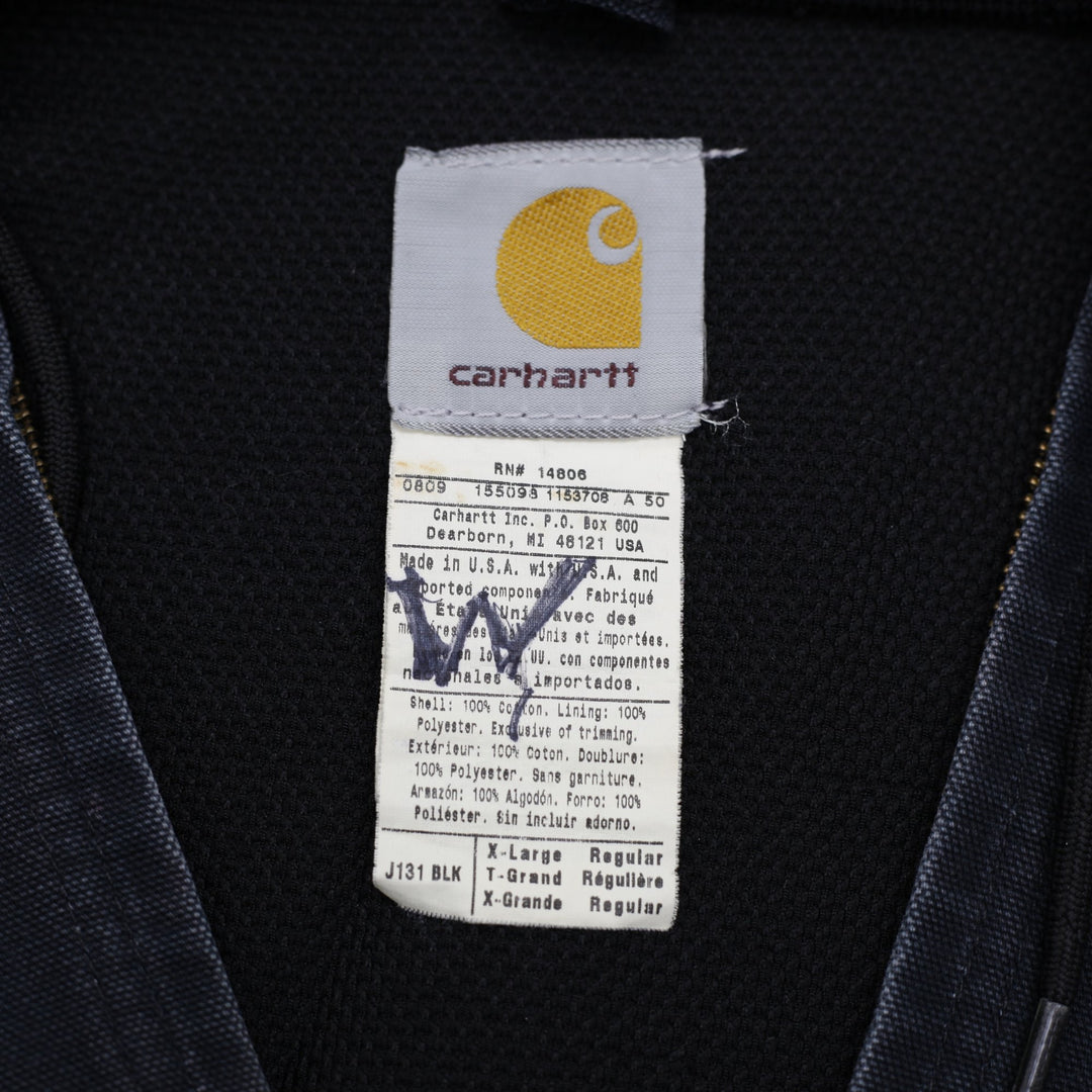 Mens Carhartt J131-BLK Black Hooded Workwear Jacket Size XL