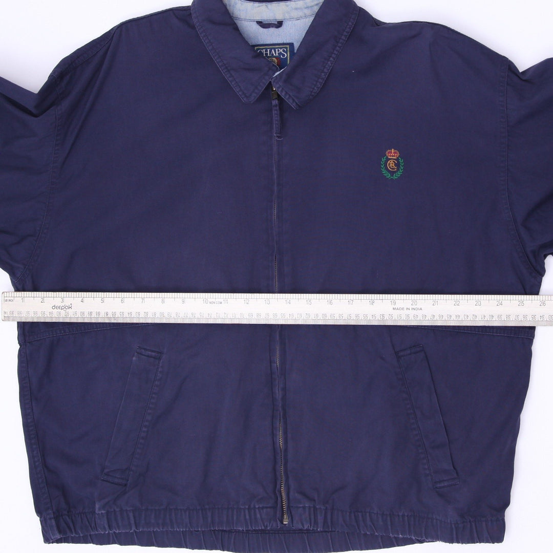 Vintage 90s Chaps Ralph Lauren Harrington Jacket L Navy Plaid Lined Denim Trim
