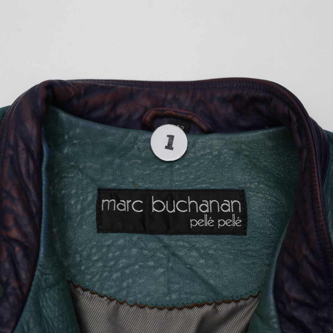 Vintage 90s Marc Buchanan Pelle Pelle Green Leather Jacket Size 42 | Migration_Jackets - Detail View | Fashion Rerun