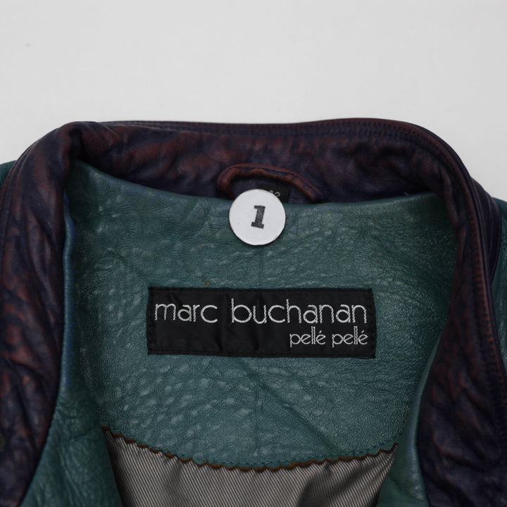 Vintage 90s Marc Buchanan Pelle Pelle Green Leather Jacket Size 42 | Migration_Jackets - Detail View | Fashion Rerun