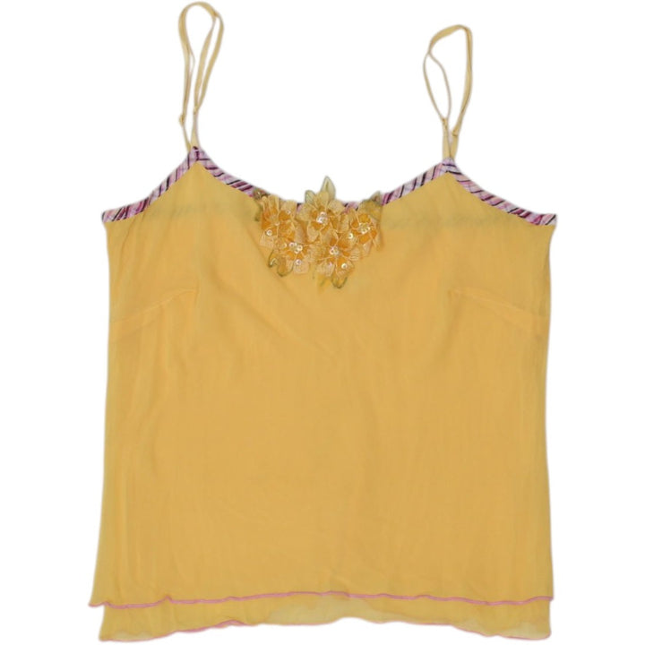 Y2K Ladies Tank Top Yellow Floral Detail