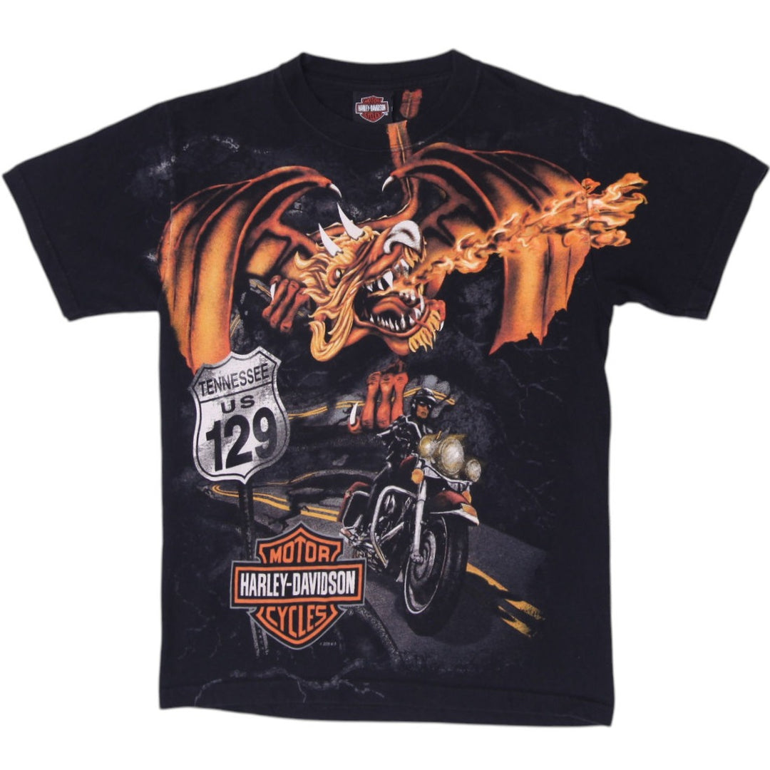 Vintage Harley Davidson T-Shirt Black Dragon Graphic Size S