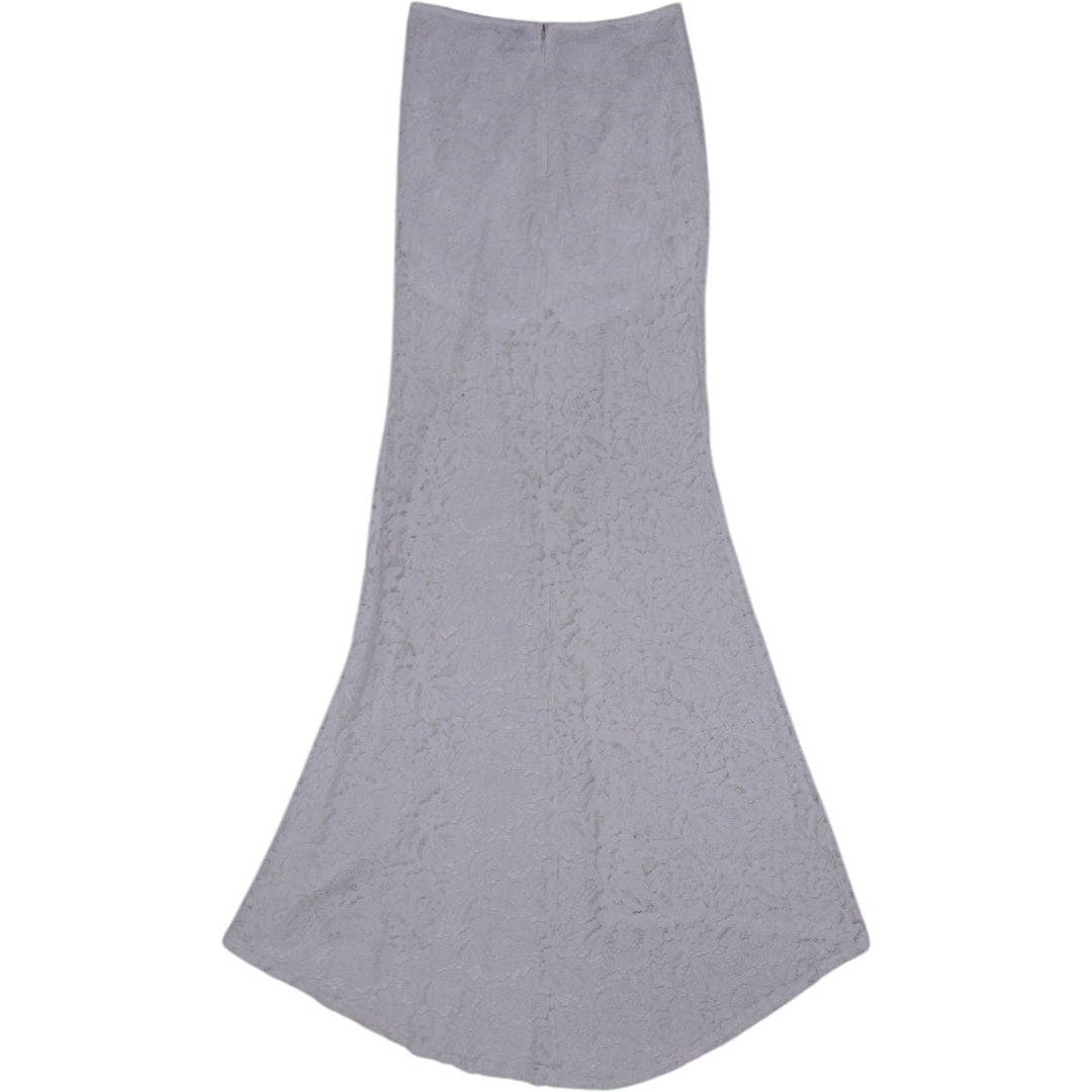Y2K Off-White Lace Ruched Gown - Size 8 | Migration_Dresses - Side View | Fashion Rerun
