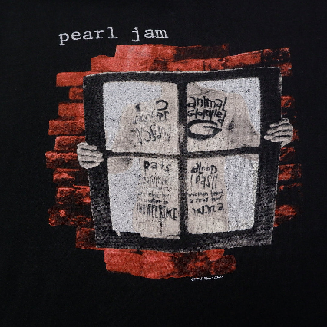 Vintage Mens Hanes Pearl Jam T-Shirt Black Graphic 90s Band Tour
