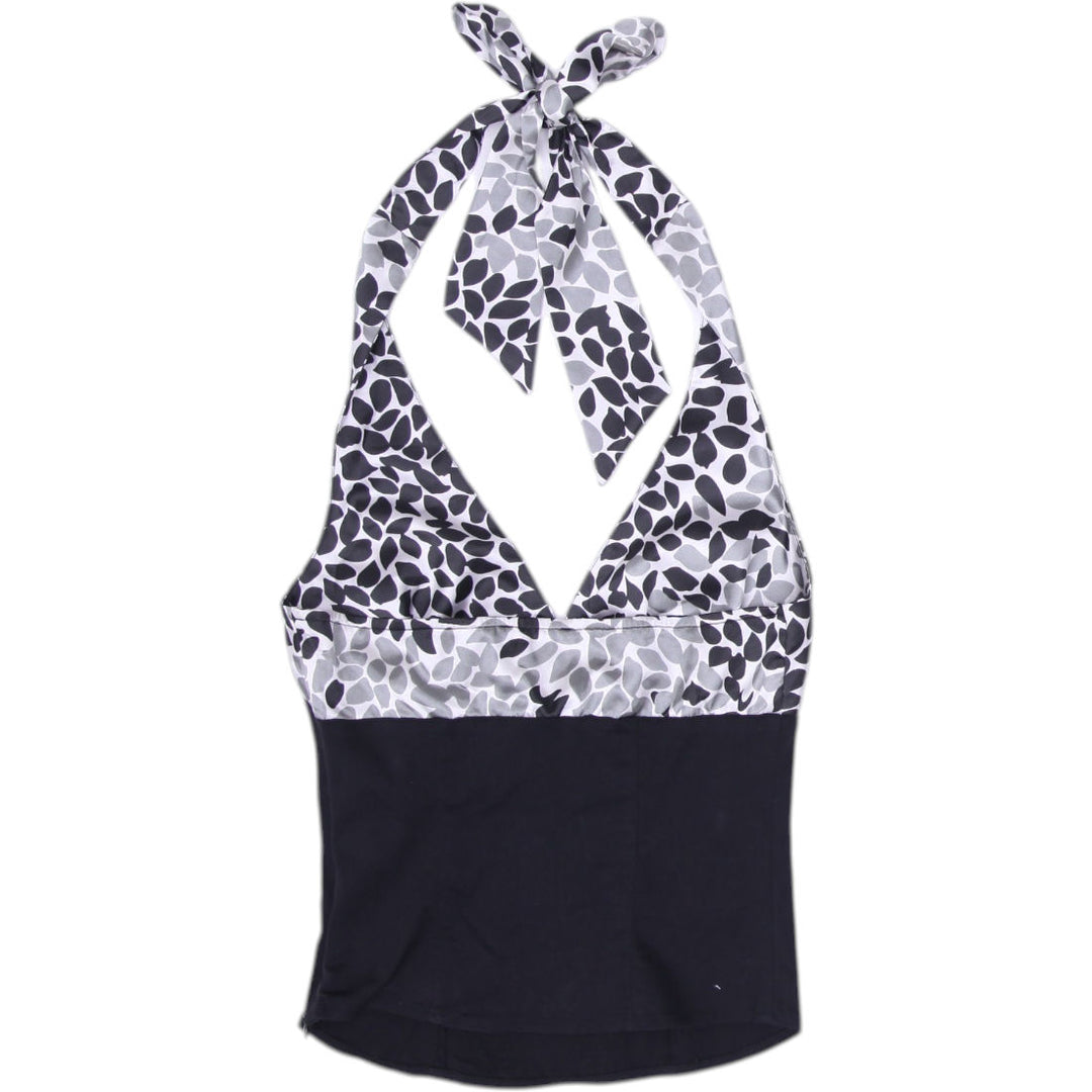 Y2K Ladies Guess Halter Top Black White Pattern