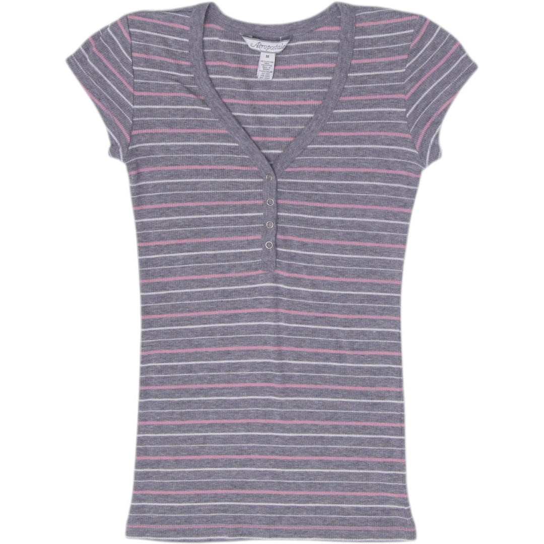 Y2K Ladies Aeropostale Striped Casual Tee Sise M