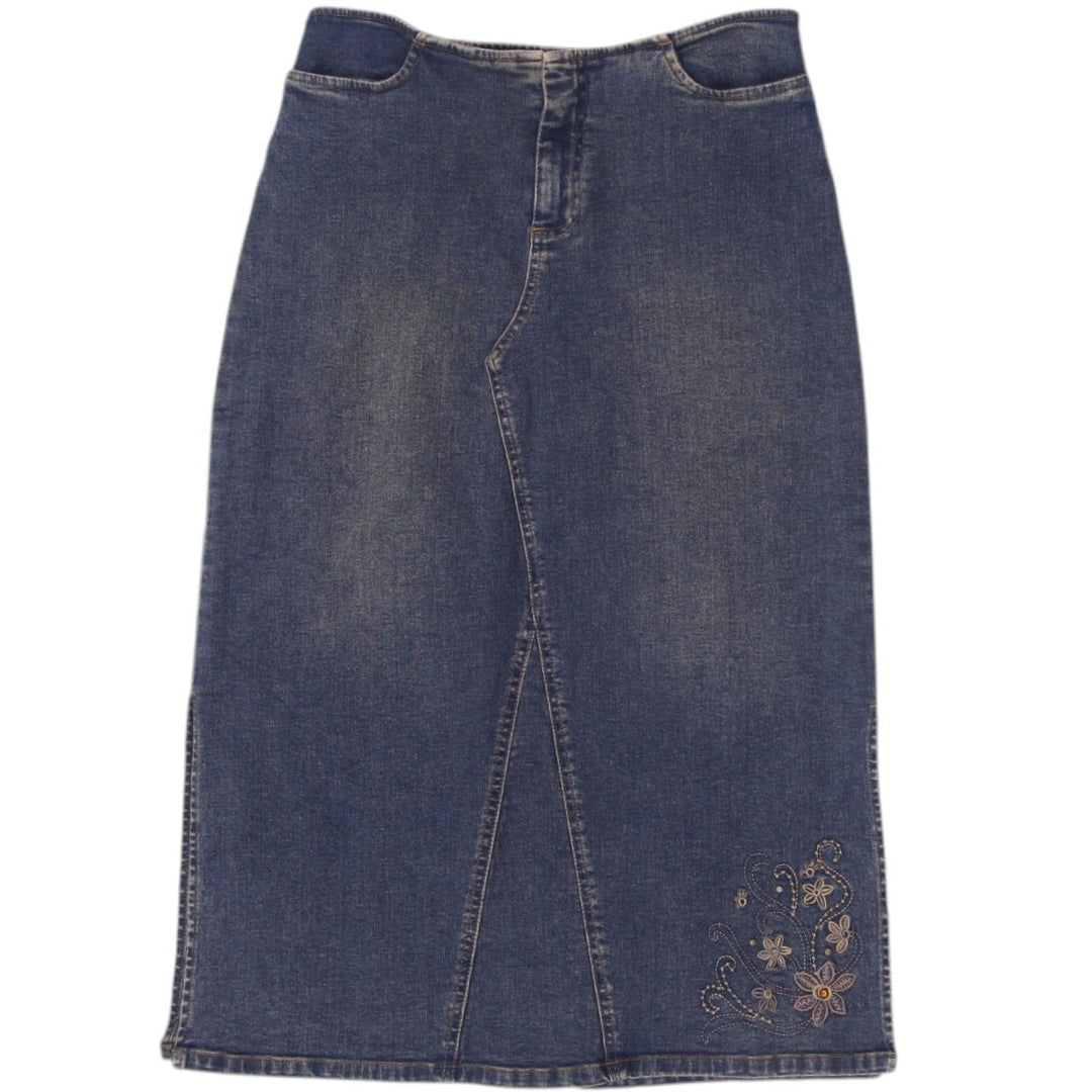 Y2K Ladies Smart Set Floral Embroidered Denim Skirt Size L | Migration_Skirts | Fashion Rerun