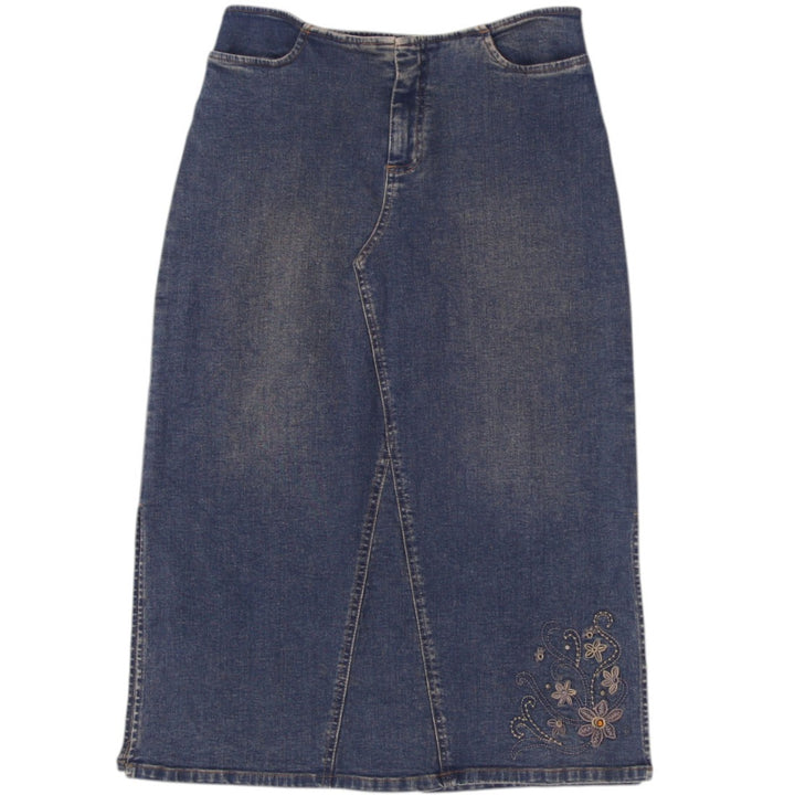 Y2K Ladies Smart Set Floral Embroidered Denim Skirt Size L | Migration_Skirts | Fashion Rerun
