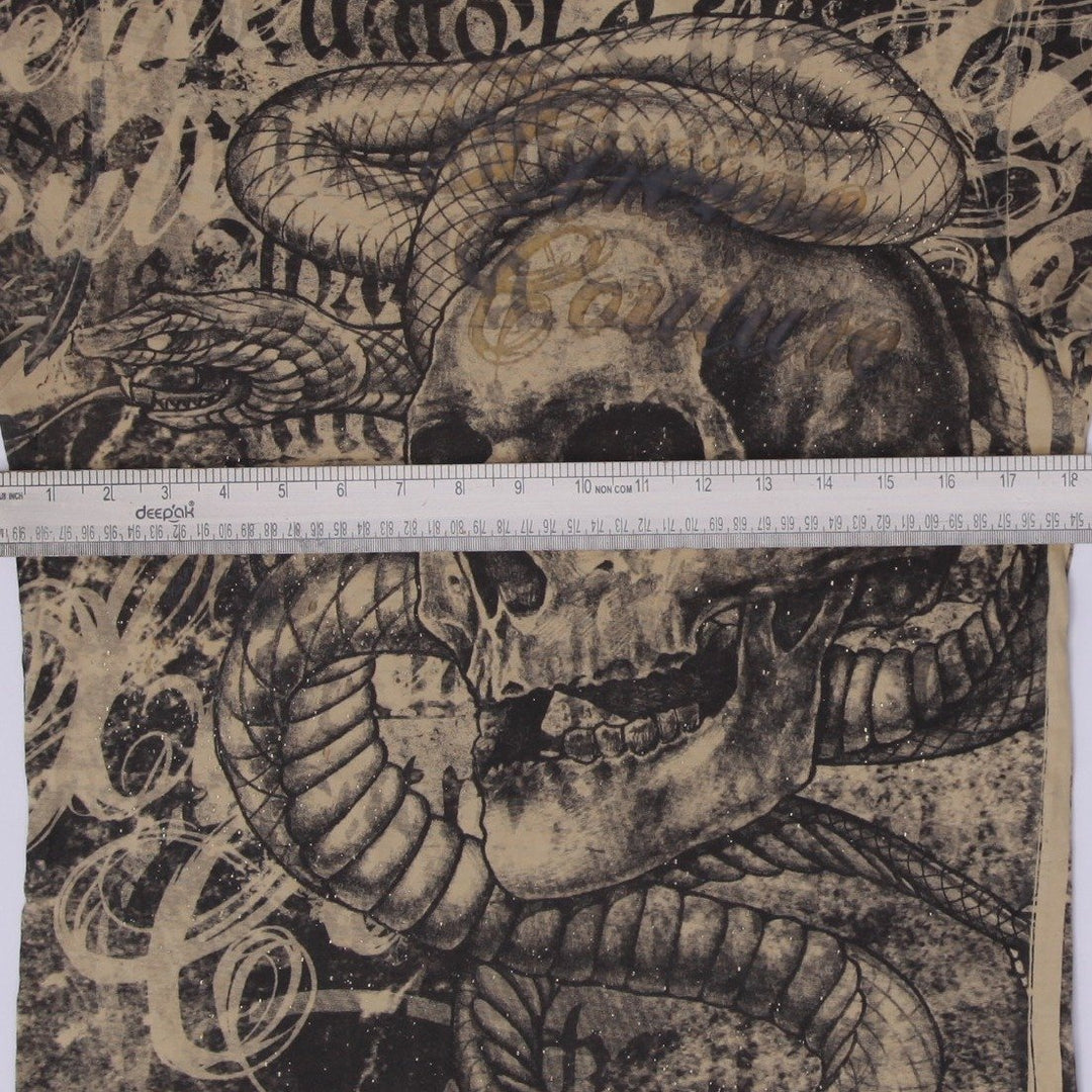 Y2K Mens Xtreme Couture Affliction Skull Snake All Over Print T-Shirt Size S