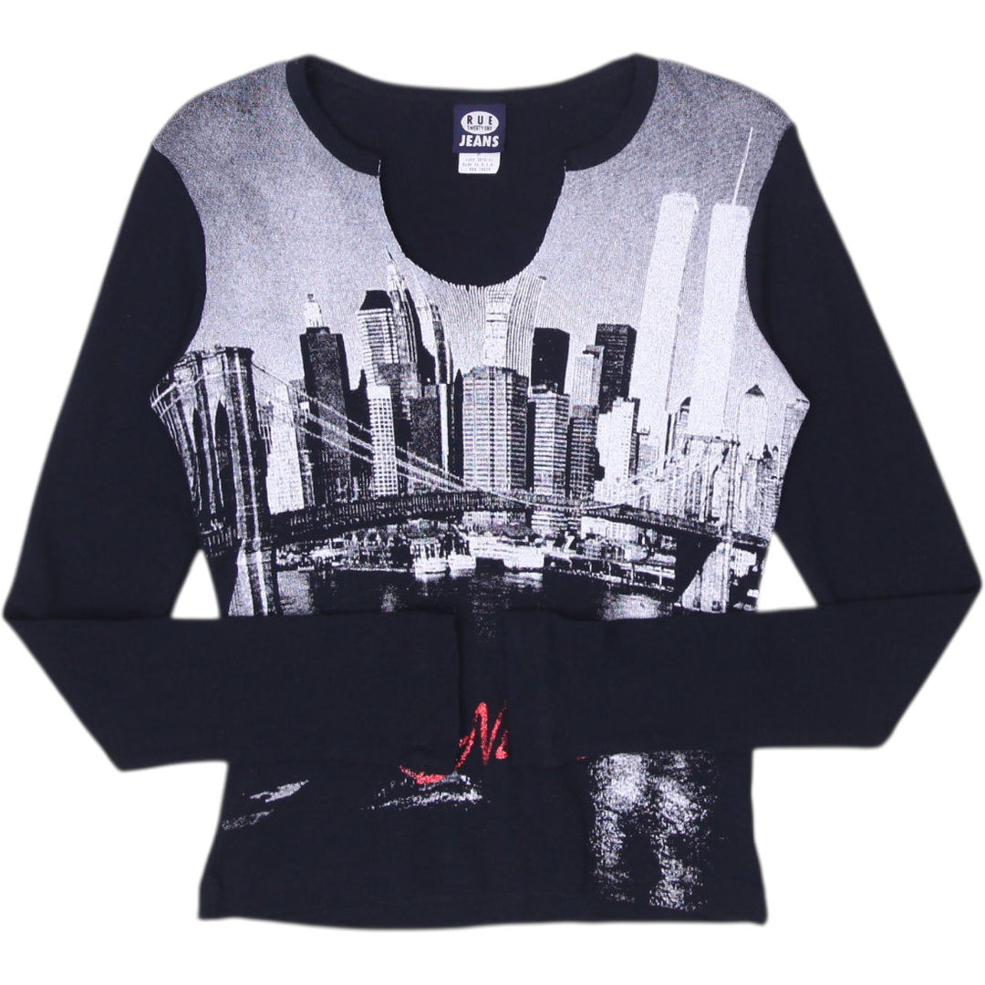 Y2K Ladies Rue 21 New York Graphic Long Sleeve Top Size M