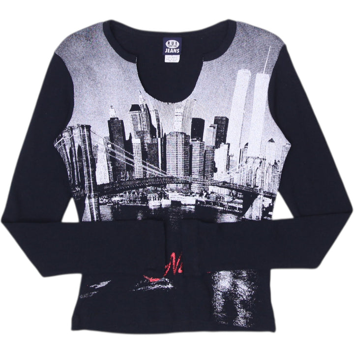Y2K Ladies Rue 21 New York Graphic Long Sleeve Top Size M