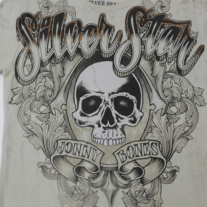 Y2K Mens Silver Star Jon Jones Walkout Jonny Bones UFC MMA Skull Graphic T-Shirt