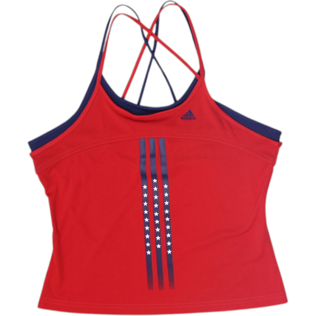 Ladies Adidas Tank Top Red Blue Strappy Athletic Size M