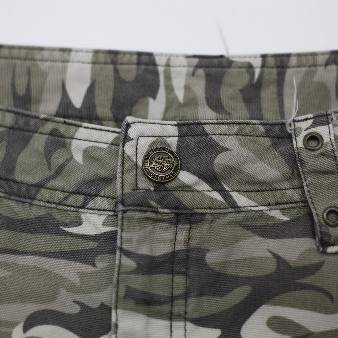 Ladies Harley Davidson Camouflage Cotton Workwear Utility Cargo Pants Size 6
