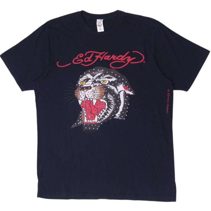 Y2K Mens Ed Hardy Black Panther Rhinestone Graphic T-Shirt Size XL