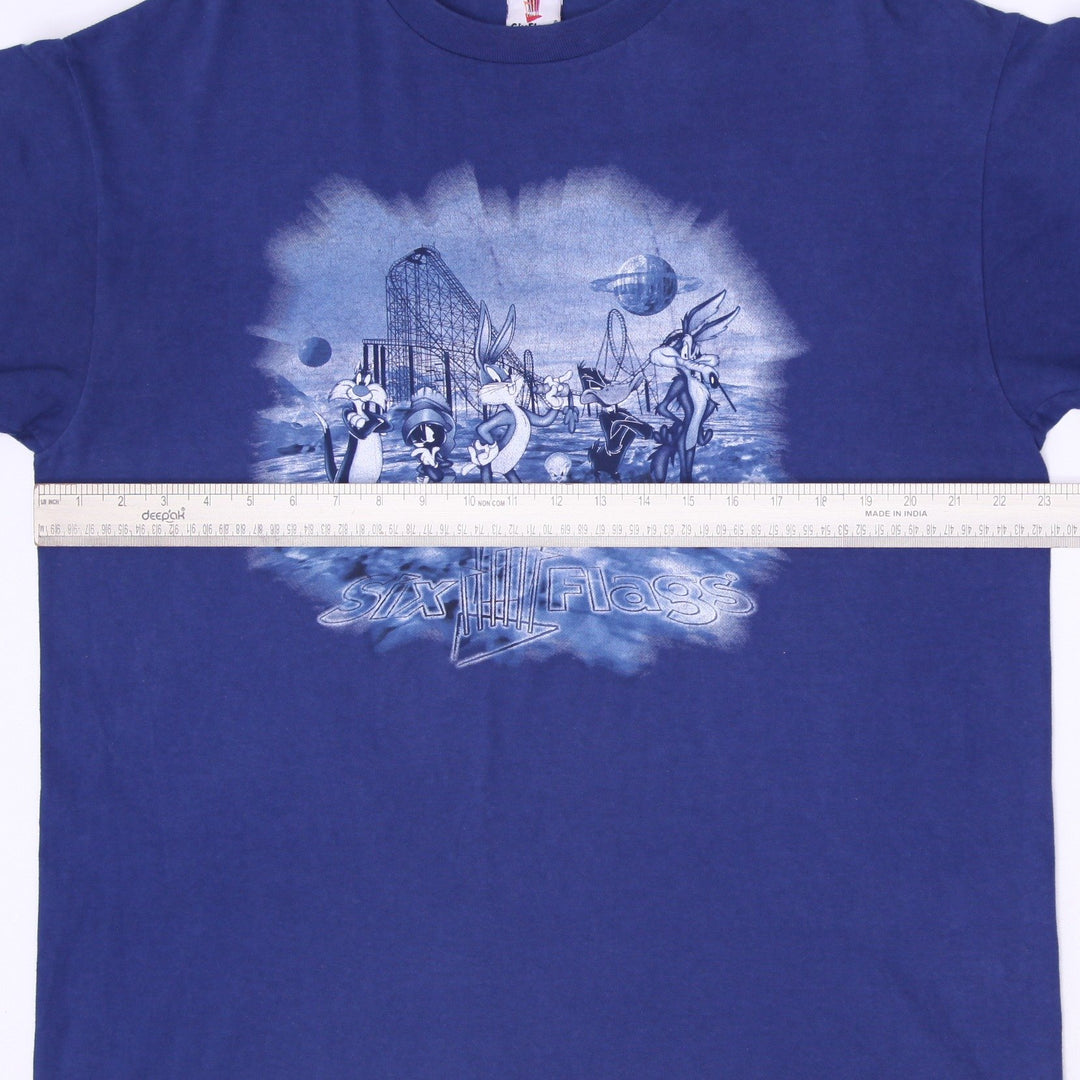 Vintage Mens Six Flags T-Shirt Navy Looney Tunes Graphic