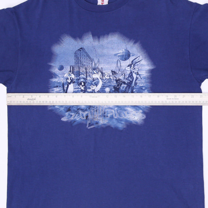 Vintage Mens Six Flags T-Shirt Navy Looney Tunes Graphic