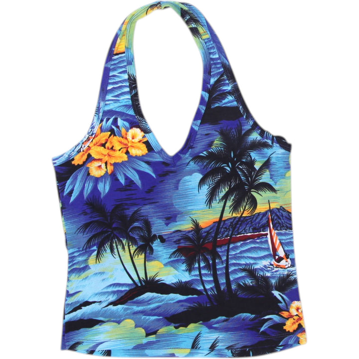 Y2K Ladies Hawaii Tropical Print Tank Top Size L
