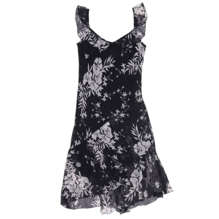 Y2K Ladies RAG Black & White Floral Ruffle Midi Dress Size S