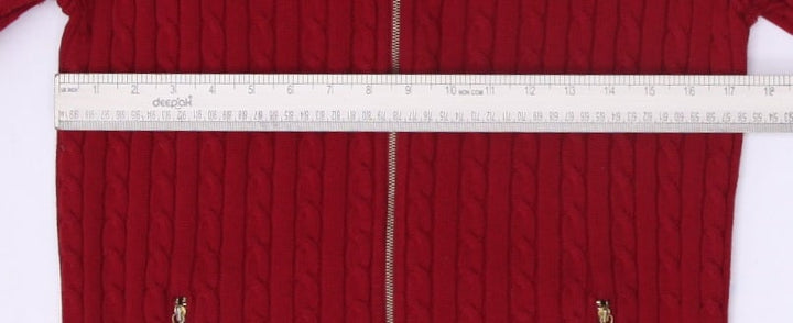 Ladies Ralph Lauren Sweater Red Cable Knit Full Zip