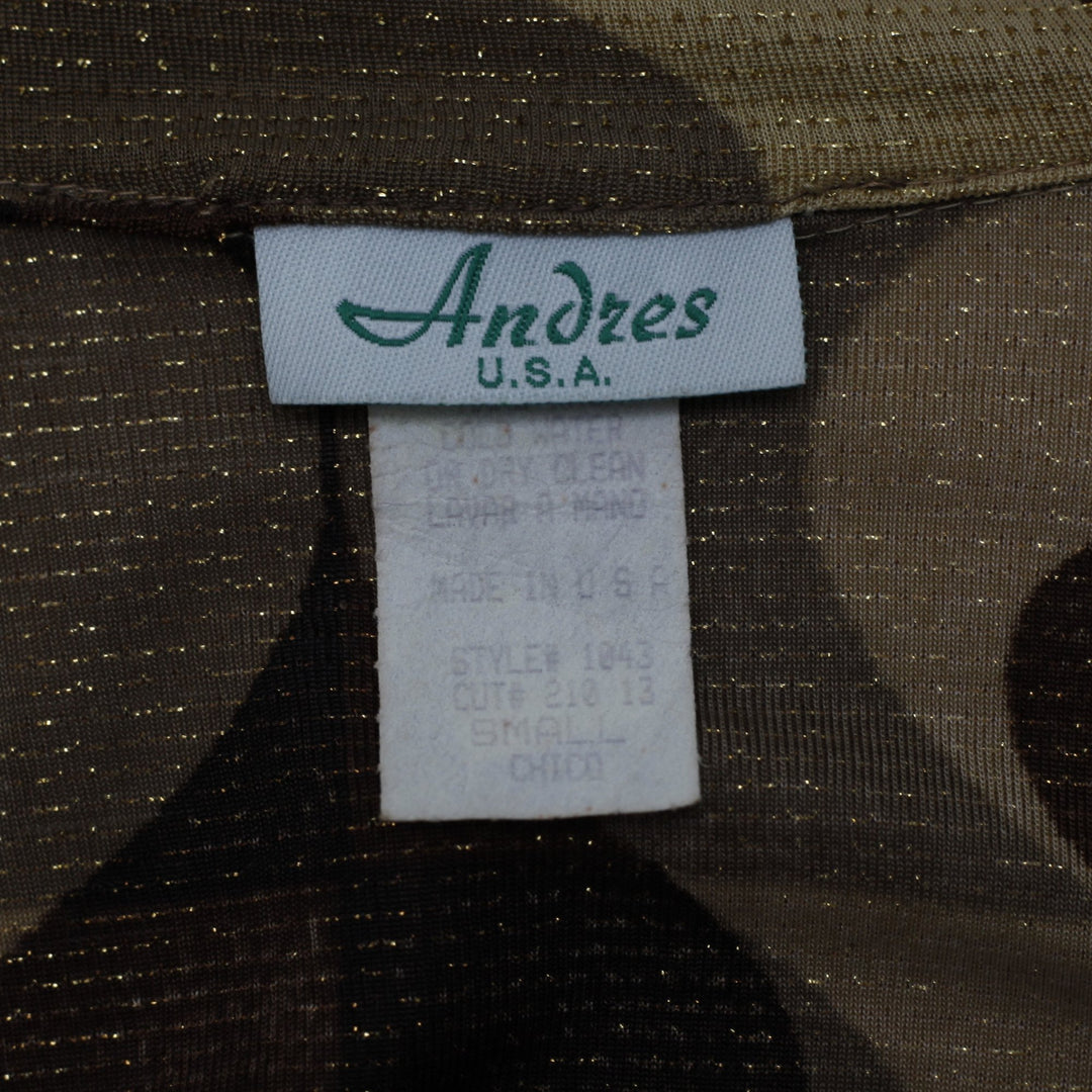 Y2K Ladies Andres Metallic Lurex Groovy Geometric Swirl Long Sleeve Top Size S