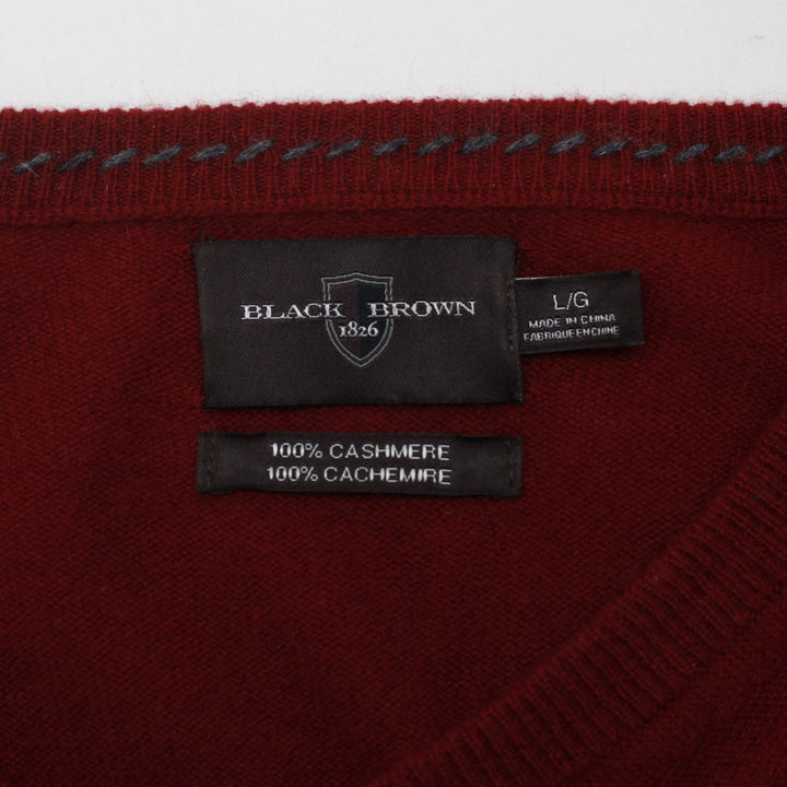 Mens Black Brown 1826 100% Cashmere V-Neck Sweater Size L