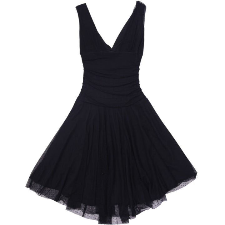 Y2K Ladies V-Neck Black Mesh Overlay Cocktail Dress Size XXS