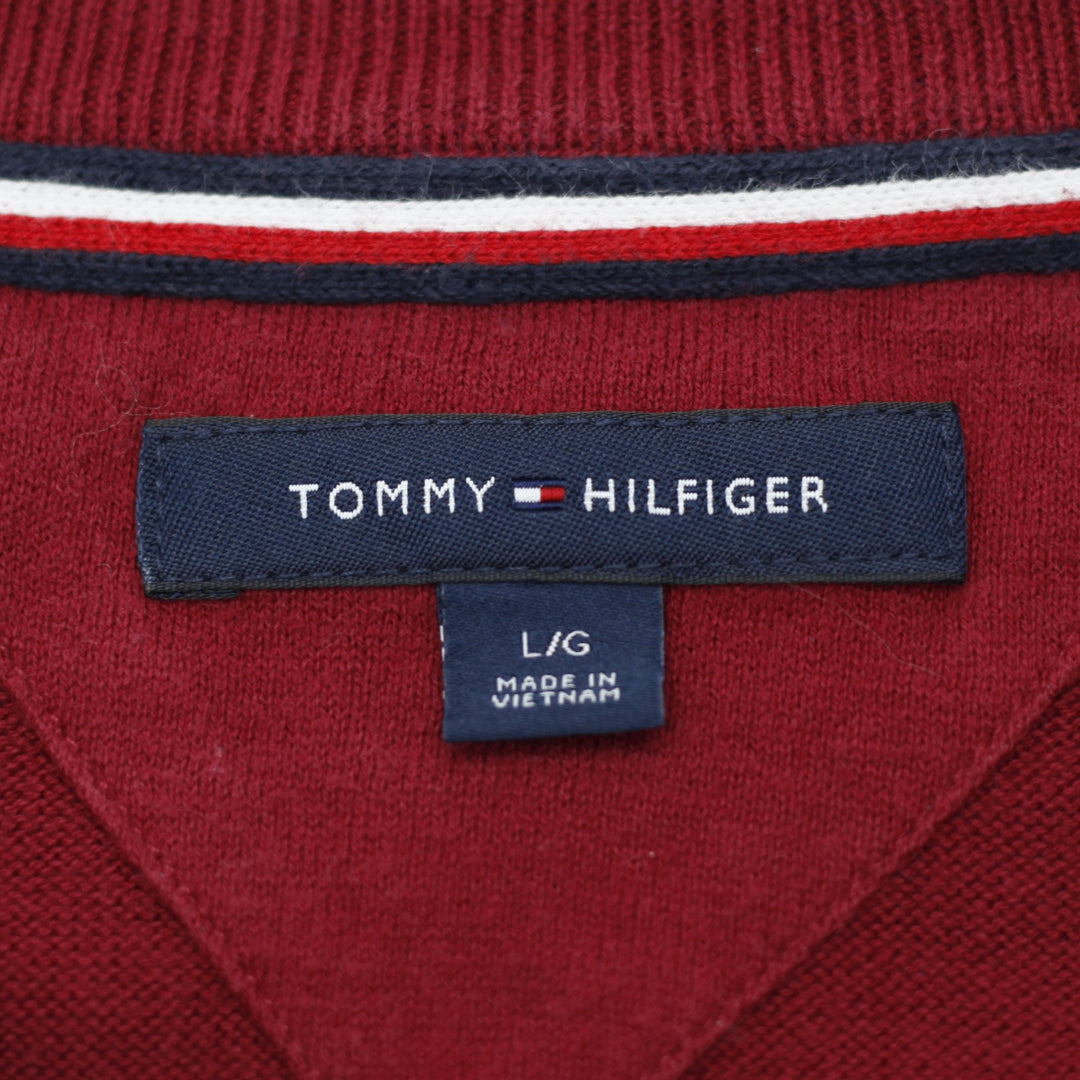 Mens Tommy Hilfiger Sweater Maroon Navy Colorblock Logo Crewneck Size L