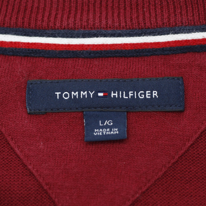 Mens Tommy Hilfiger Sweater Maroon Navy Colorblock Logo Crewneck Size L