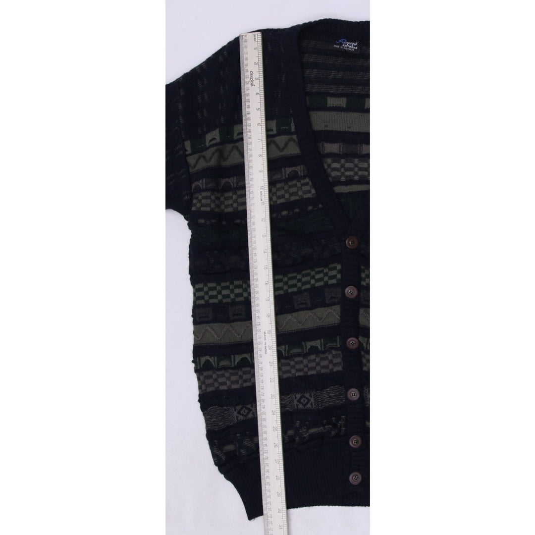 Vintage Rapp Cardigan Navy Green Geometric Knitwear Medium Made In Australia | Migration_Knitwear & Sweaters | Fashion Rerun
