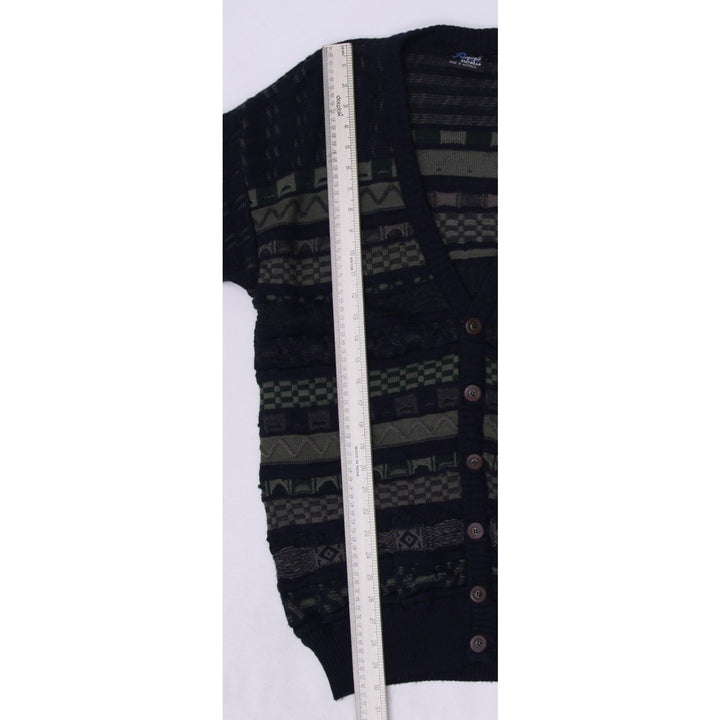 Vintage Rapp Cardigan Navy Green Geometric Knitwear Medium Made In Australia | Migration_Knitwear & Sweaters | Fashion Rerun