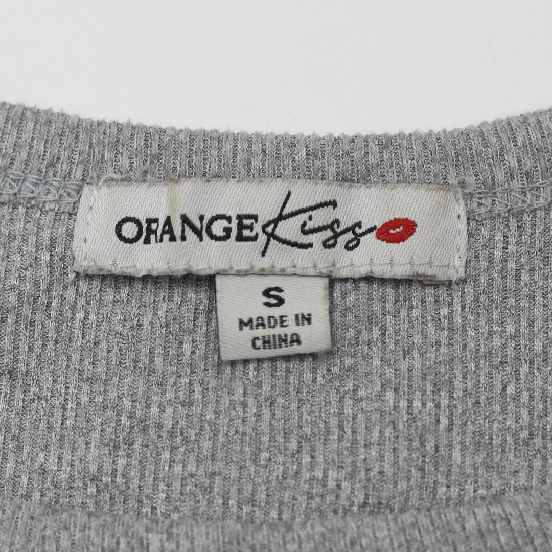 Y2K Ladies Orange Kiss Crop Top Gray Graphic Paris Text Size S