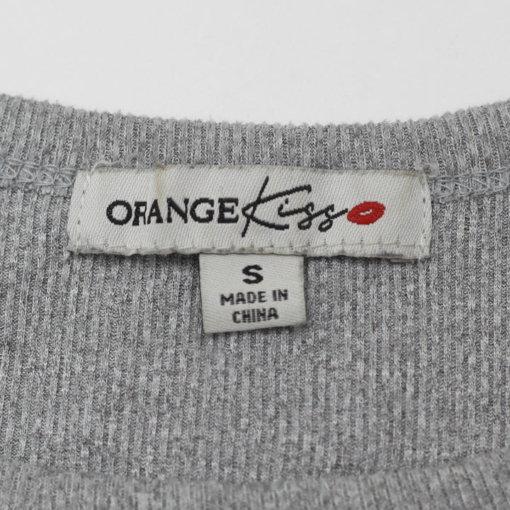 Y2K Ladies Orange Kiss Crop Top Gray Graphic Paris Text Size S